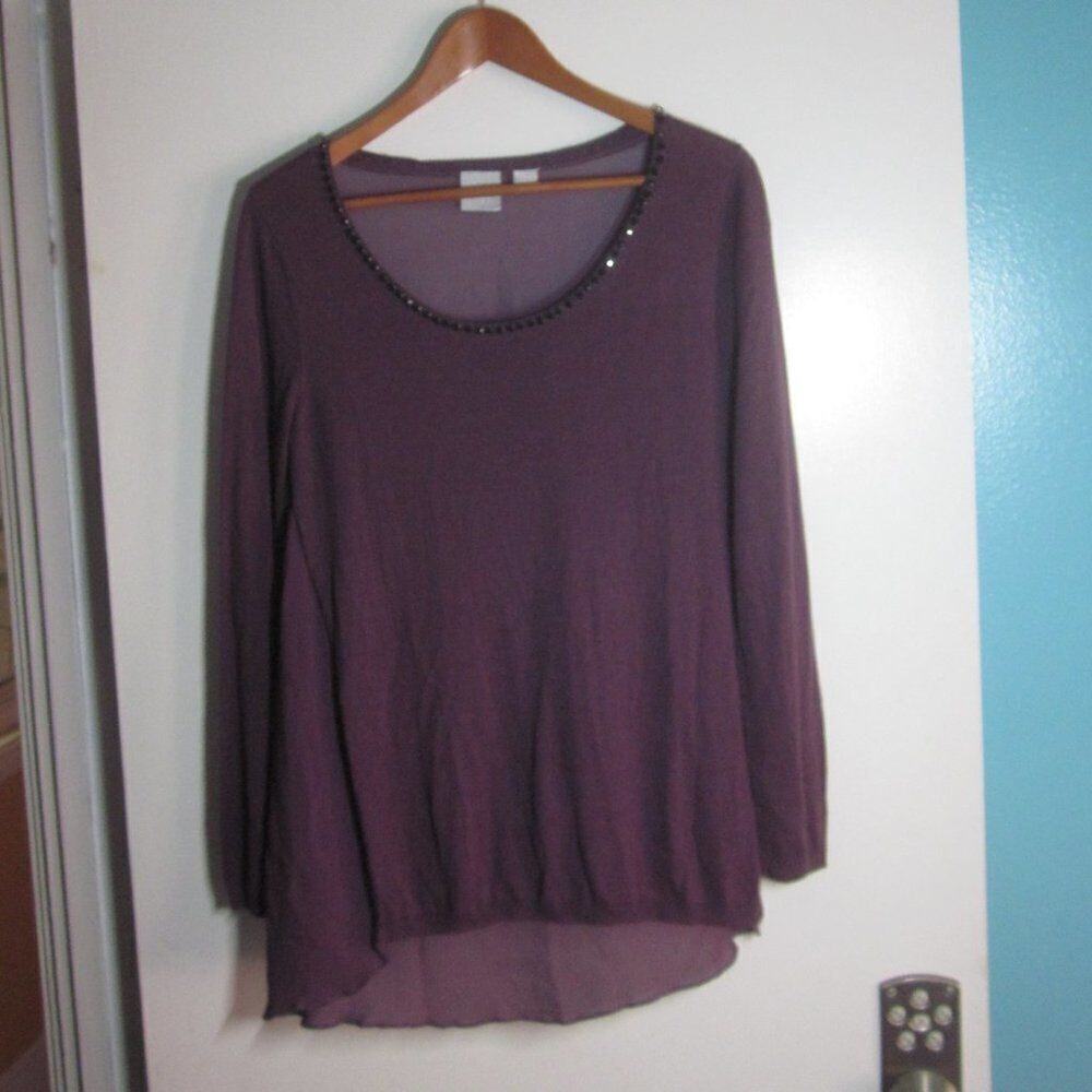 Zero Degrees Celsius Womens Size S Silk Knit Top Purple Jeweled Scoop Neckline